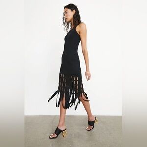 Rails Sz XXS Kaia Black Fringe Bodycon Midi Elegant Sexy Dress